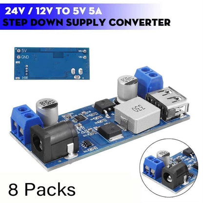 8 Packs 24V/12V to 5V 5A Power Module DC-DC Step-Down Converter
