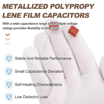 100pcs CBB22 Capacitor 630V 104J 0.1UF Metallized Polypropylene