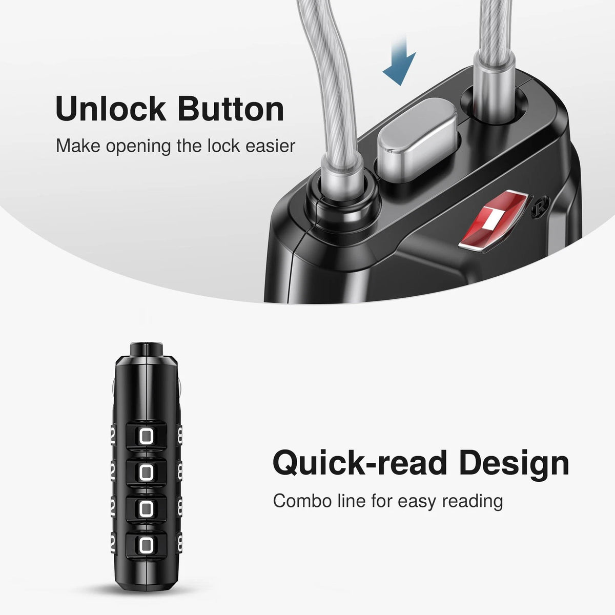 2 Pack TSA Approved Luggage Locks - 4 Digit Combination Travel Cable Locks