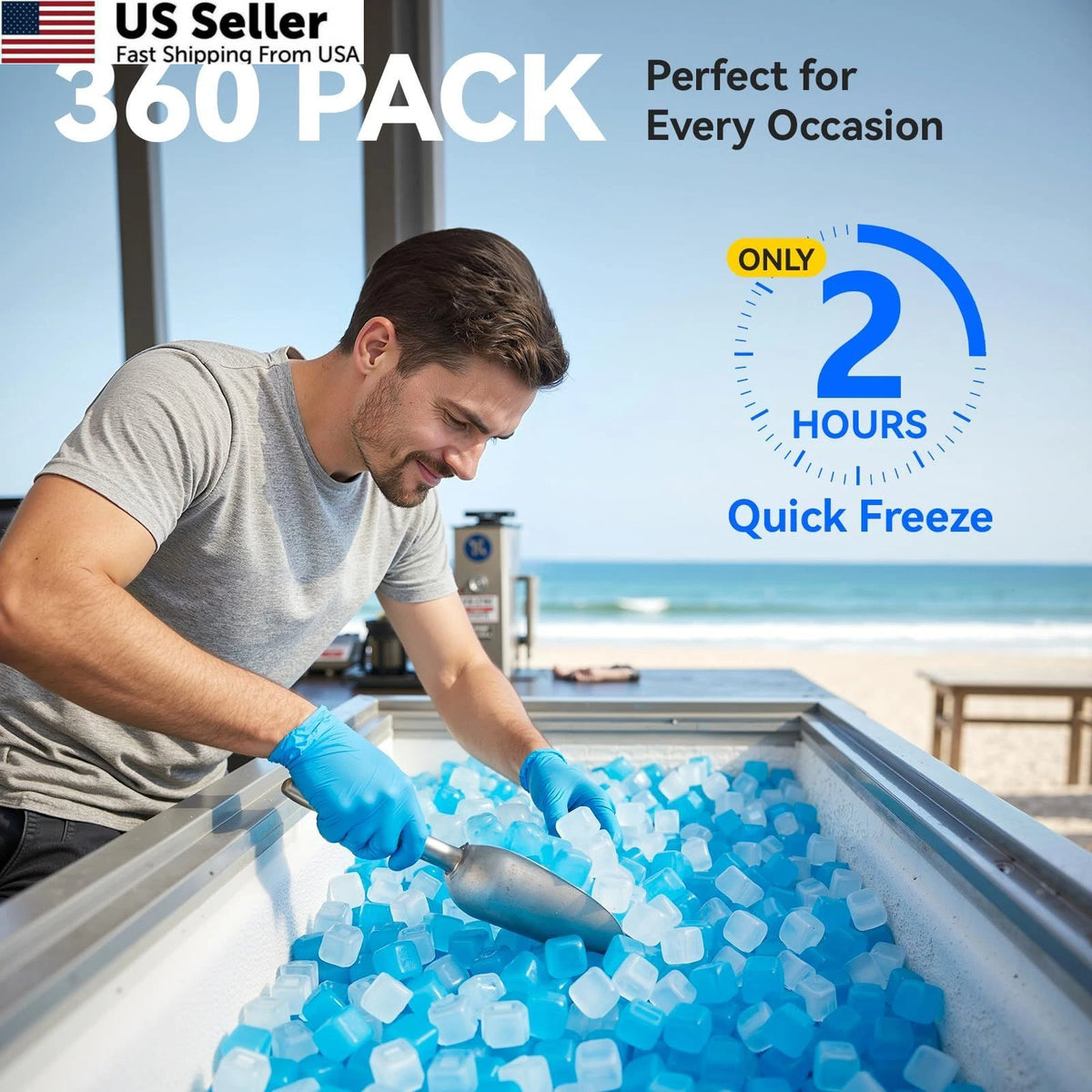 Reusable Ice Cubes for Drinks - Standard, Blue and White (360 Pack)