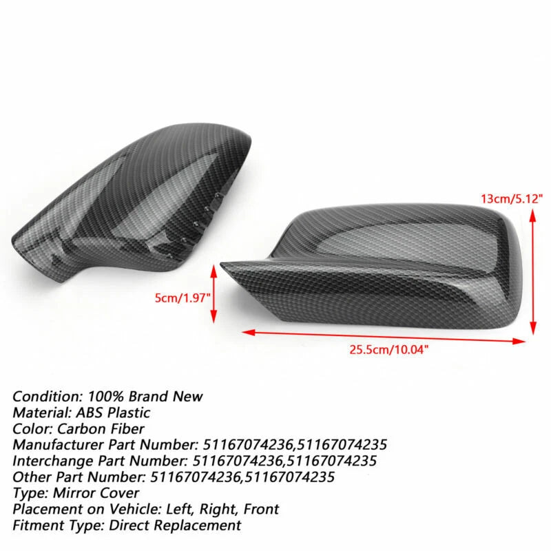 1 Pair Mirror Cover Cap for BMW E46 E65 E66 (51167074236, 51167074235)