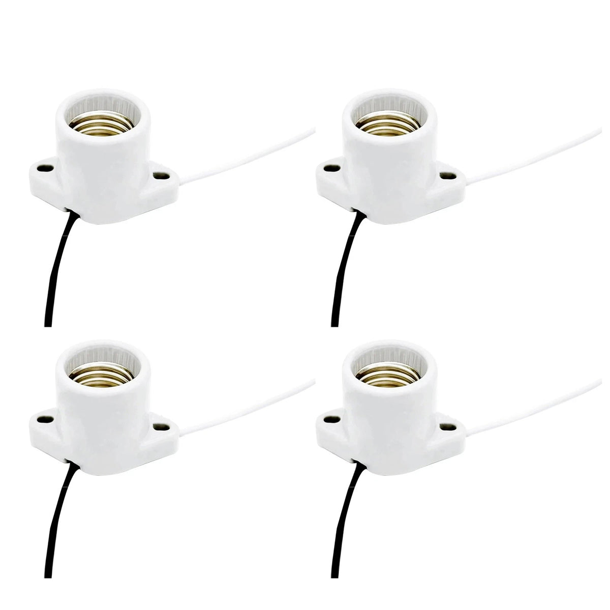 4X White Porcelain Light Sockets E26 E27 Bulb Holder Pre-Wired 660W 660V