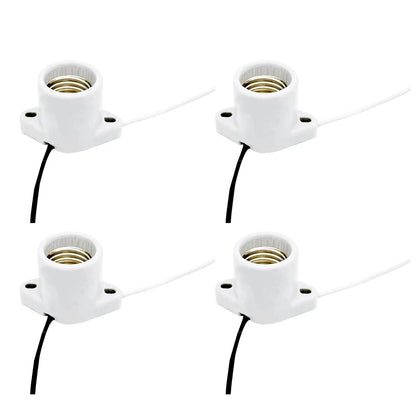 4X White Porcelain Light Sockets E26 E27 Bulb Holder Pre-Wired 660W 660V