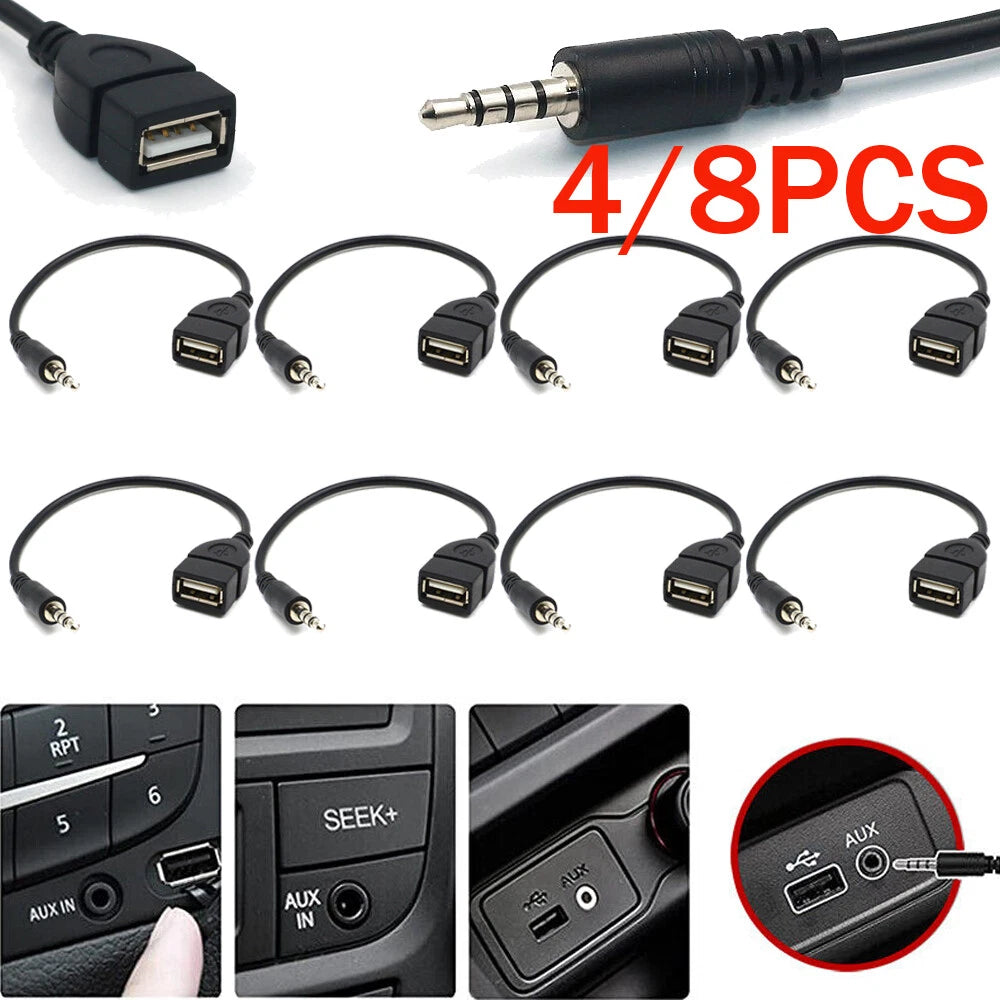Set of 4 3.5mm Male Audio AUX Jack to USB 2.0 Type A Female OTG Adapters