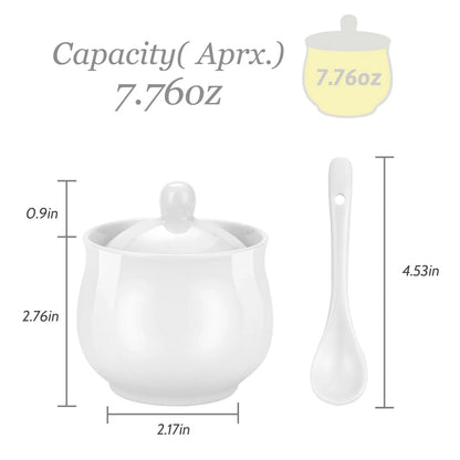 7oz Ceramic Sugar Bowl with Lid and Spoon for Farmhouse Decor