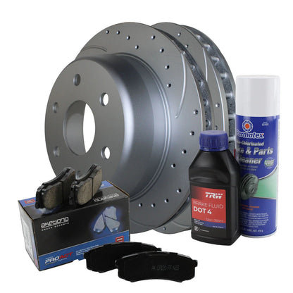 330mm Drilled Rotors & Akebono ProACT Pads Rear Brake Kit
