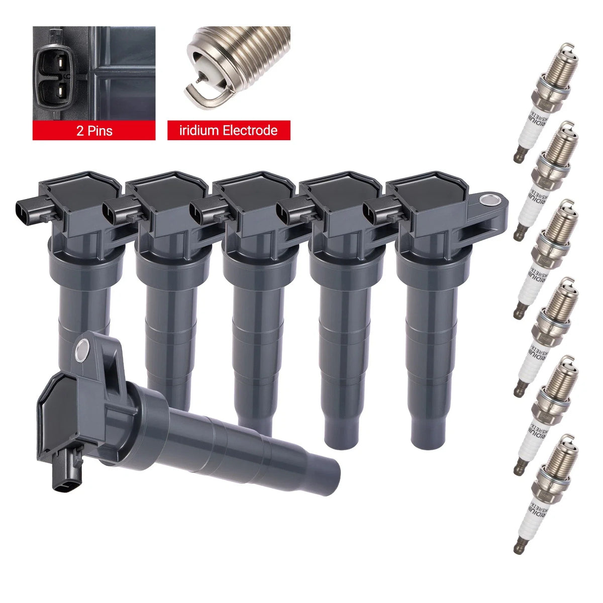 Ignition Coil & Spark Plug Set (6 Pack) for Hyundai Kia 3.3L 3.8L V6 2006-2019