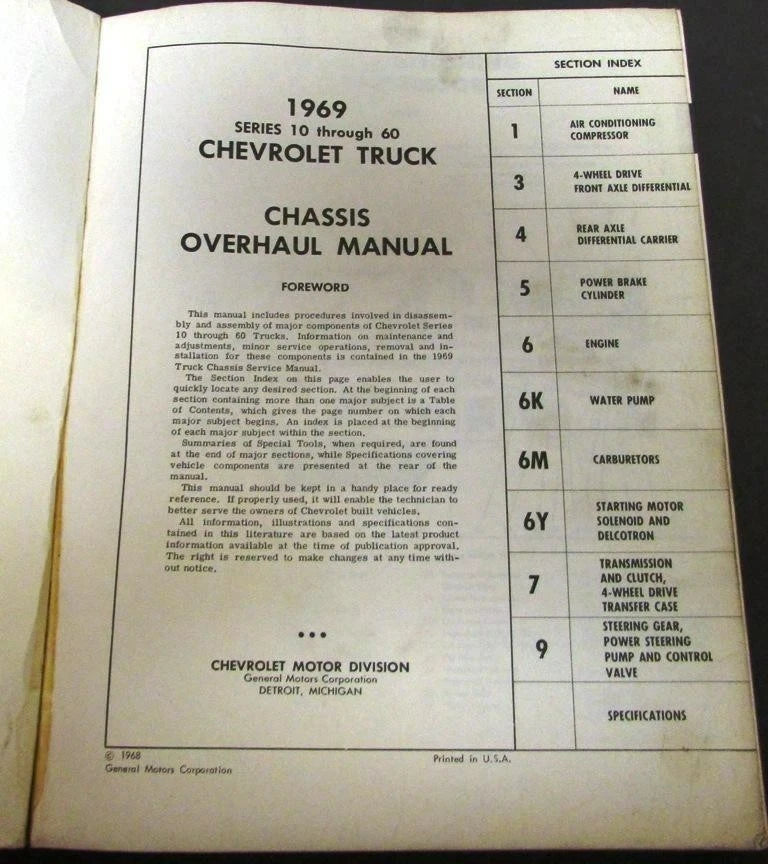 Service Manual for Chevrolet Truck (1969)
