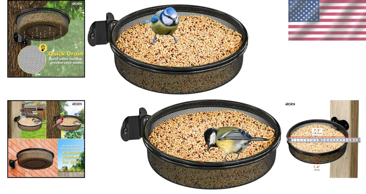 Innovative Metal Bird Feeder Tray with Quick Drain Design for Gardens