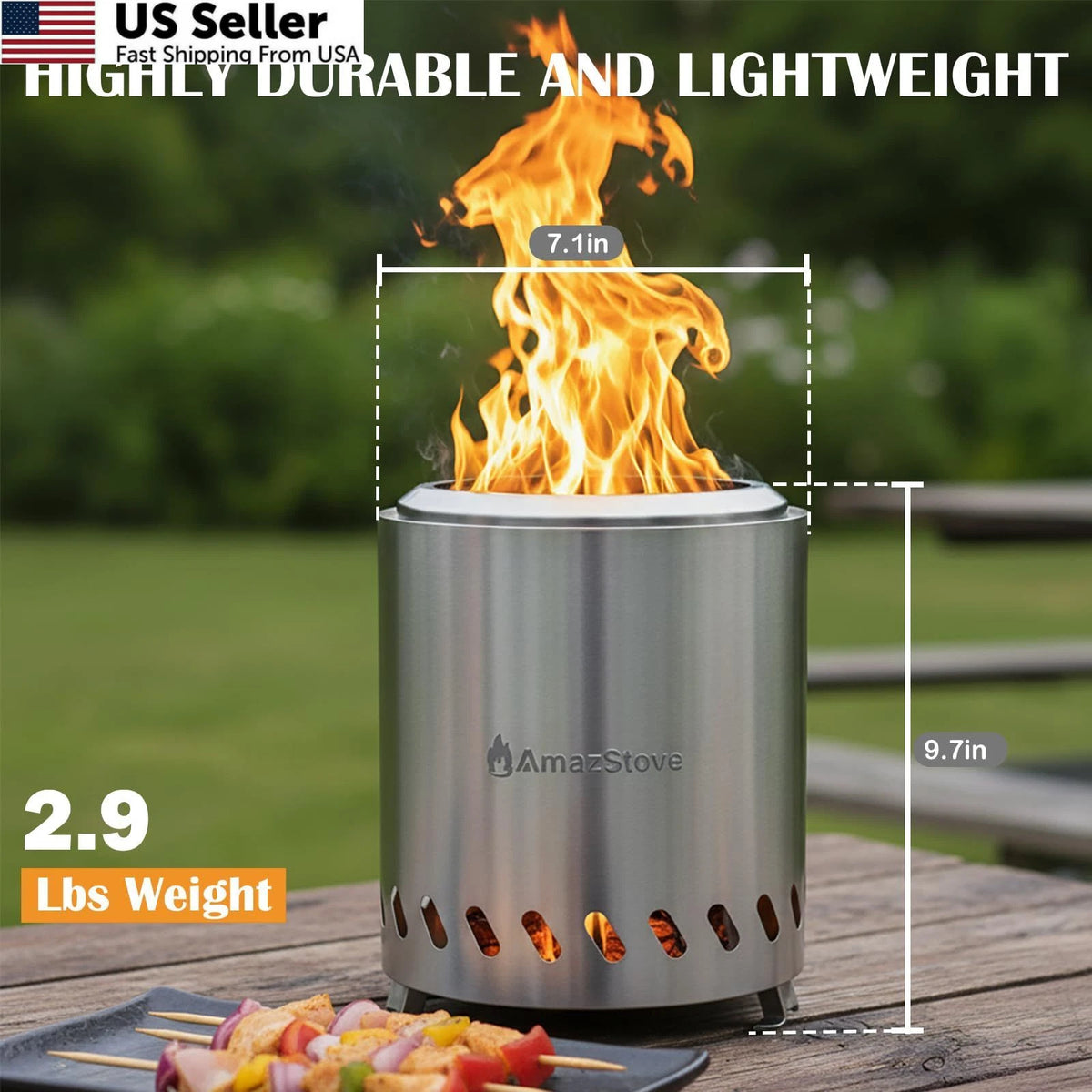 Tabletop Fire Pit for (9.7 x 7.1 Inch, Silver)