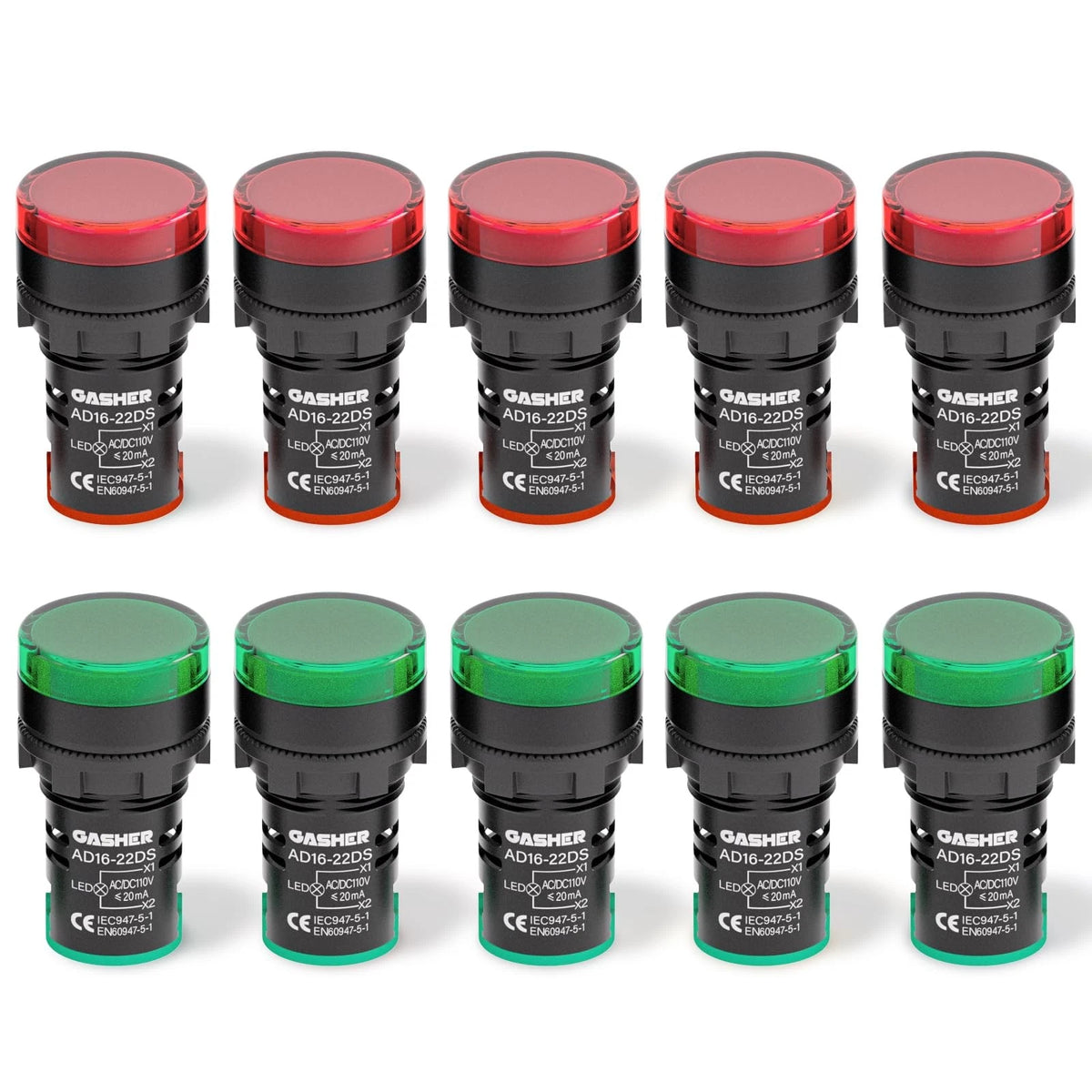 10PCS Energy Saving Indicator Light 12V/24V/110V Green Red