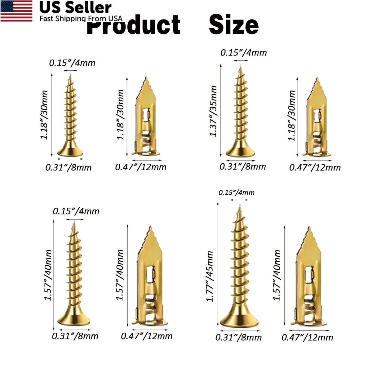 400pcs Self-Drywall Anchors Screws Set of 4 Standard UNC Sizes