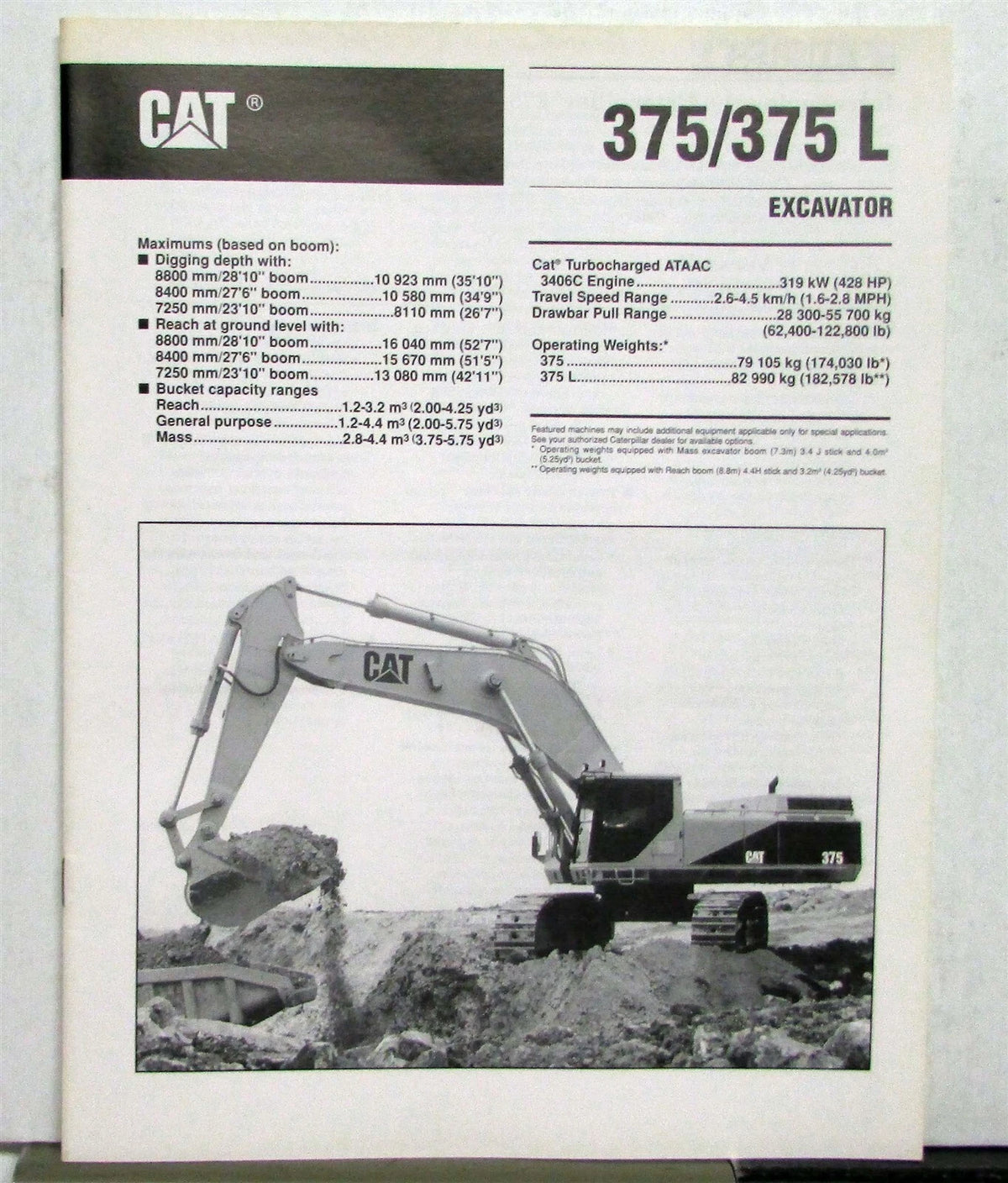Caterpillar 375 375L Excavator Specifications Brochure