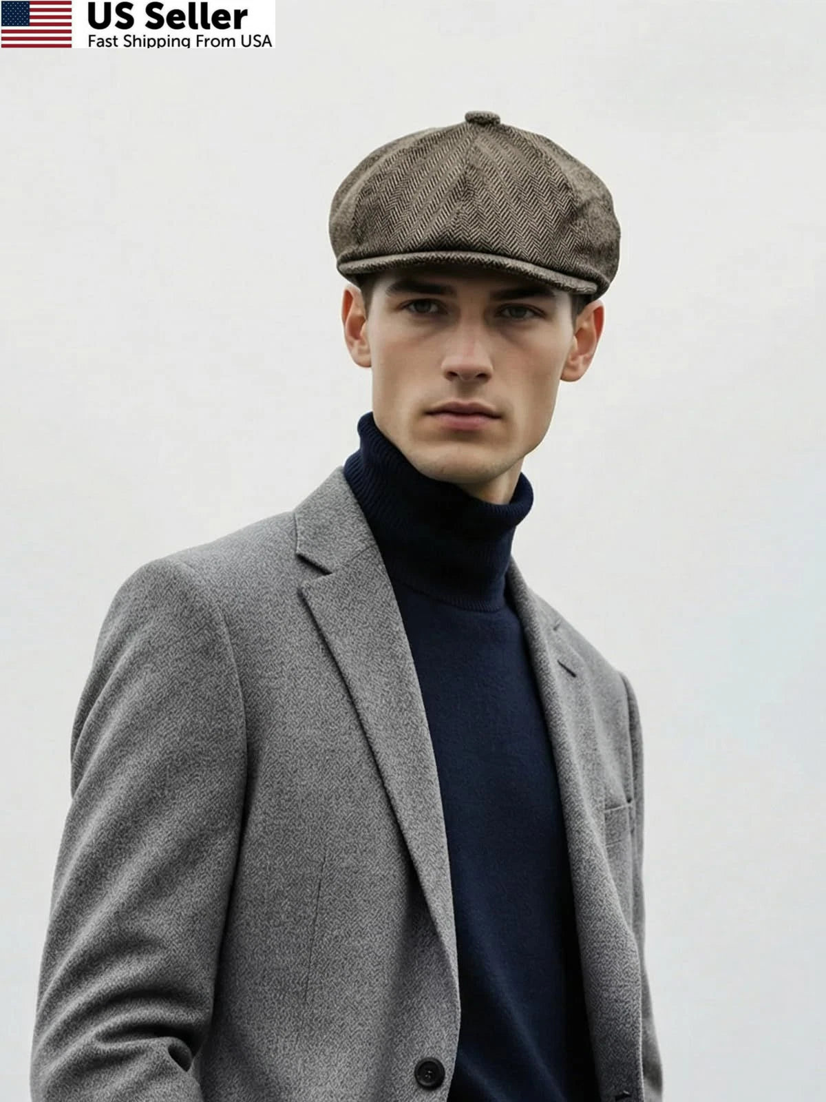 Newsboy Cap for Men (Medium, Dark Grey Khaki)
