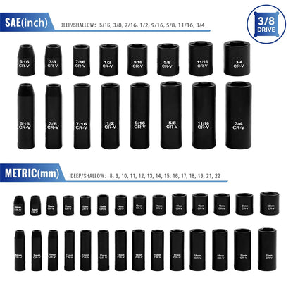 50-Piece Socket Set for 3/8" Drive (SAE & Metric)