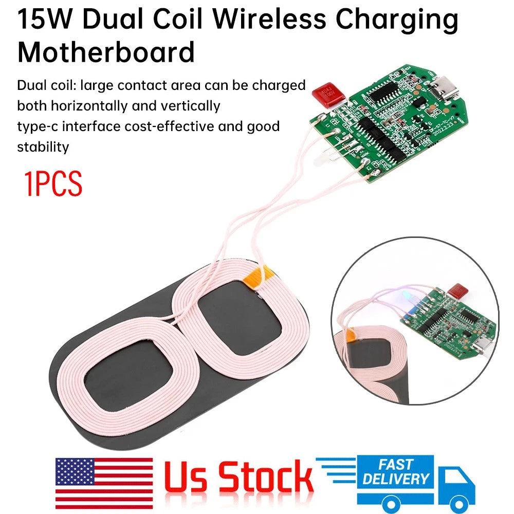 1PC Dual Coil 15W Wireless Charger Transmitter Module for DIY Projects