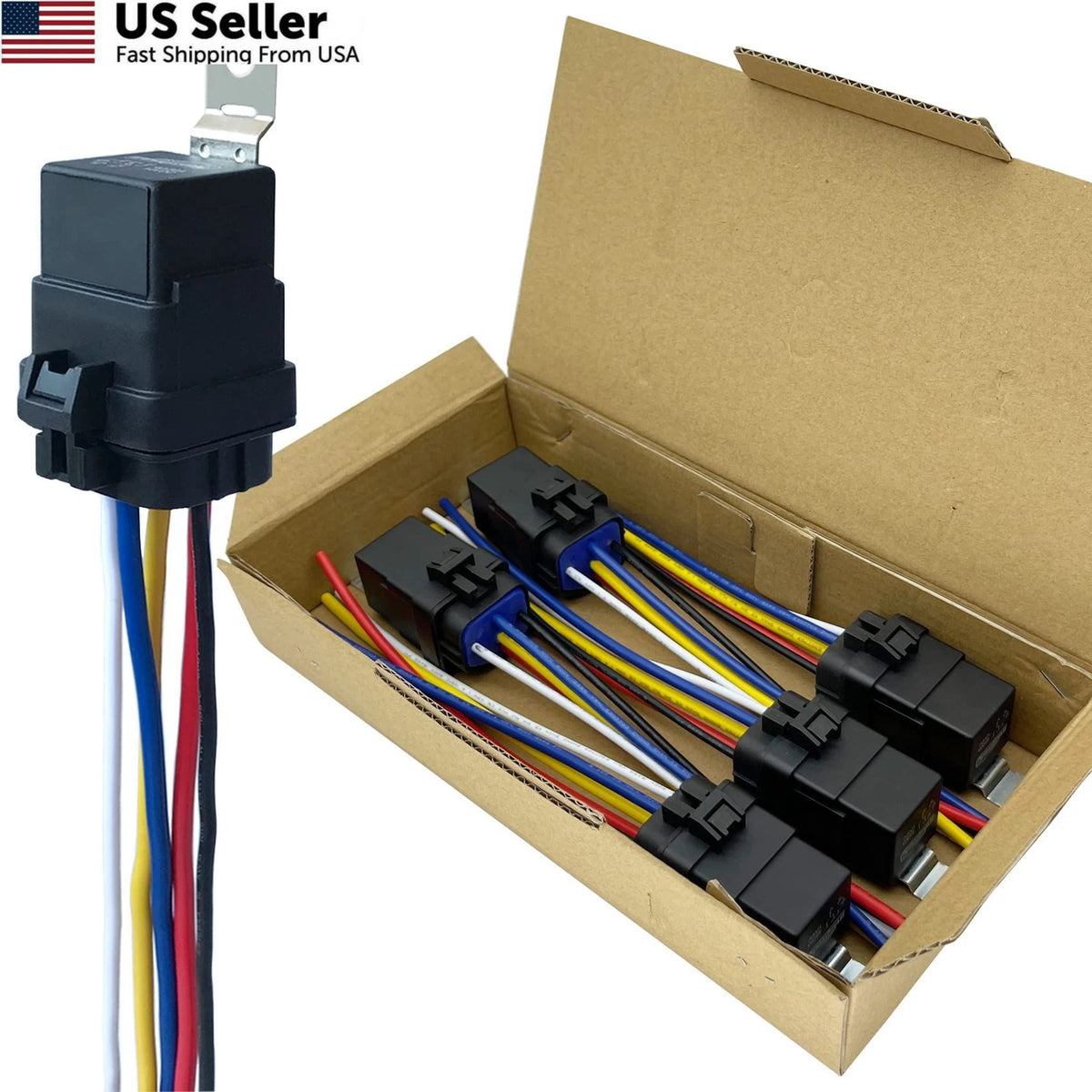 5 Pack 40/30 AMP 12V DC Waterproof Relay Kit for Standard