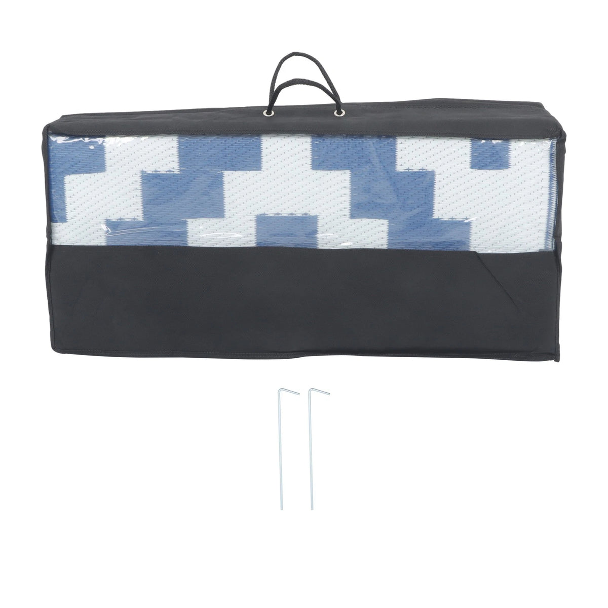 9x12ft Outdoor Plastic Straw Rug for Camping - Navy Blue White