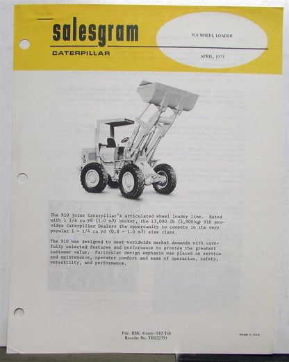 Caterpillar 910 Wheel Loader Parts (1973)