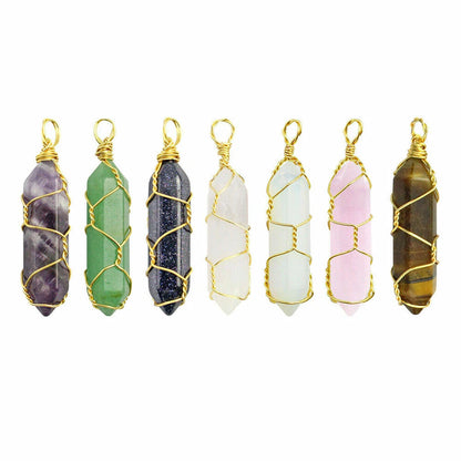7PC Gold Wire Wrapped Hexagonal Pendant for DIY Gift