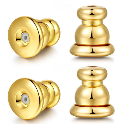 2X Earring Backs for Studs, 18K Gold Bullet 6mm, Gold