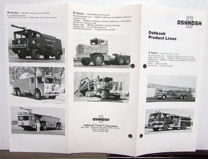 Oshkosh Trucks Pocket Sales Brochure for A B F J L P V M R Series (1978)