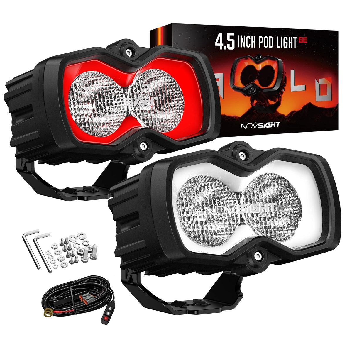 2X NOVSIGHT 4.5'' LED Pods Light Flood Beam for Chevrolet Silverado 1500 (2019–2023)