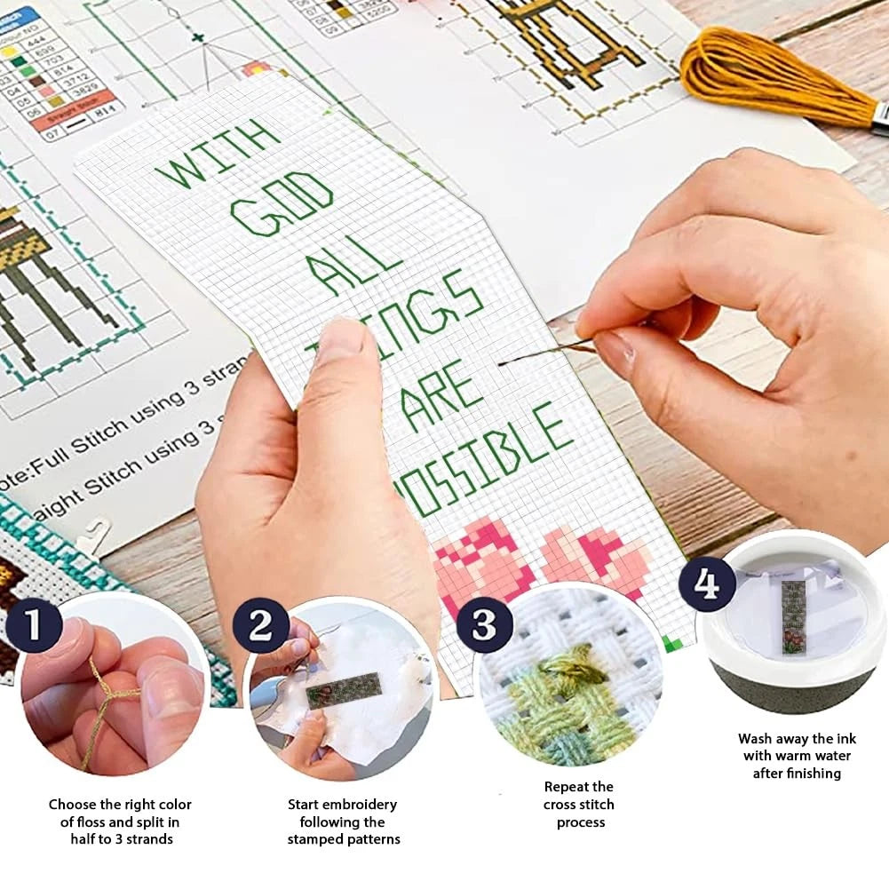 6 Pcs Cross Stitch Bookmark Kit for Beginners with Backing Felt