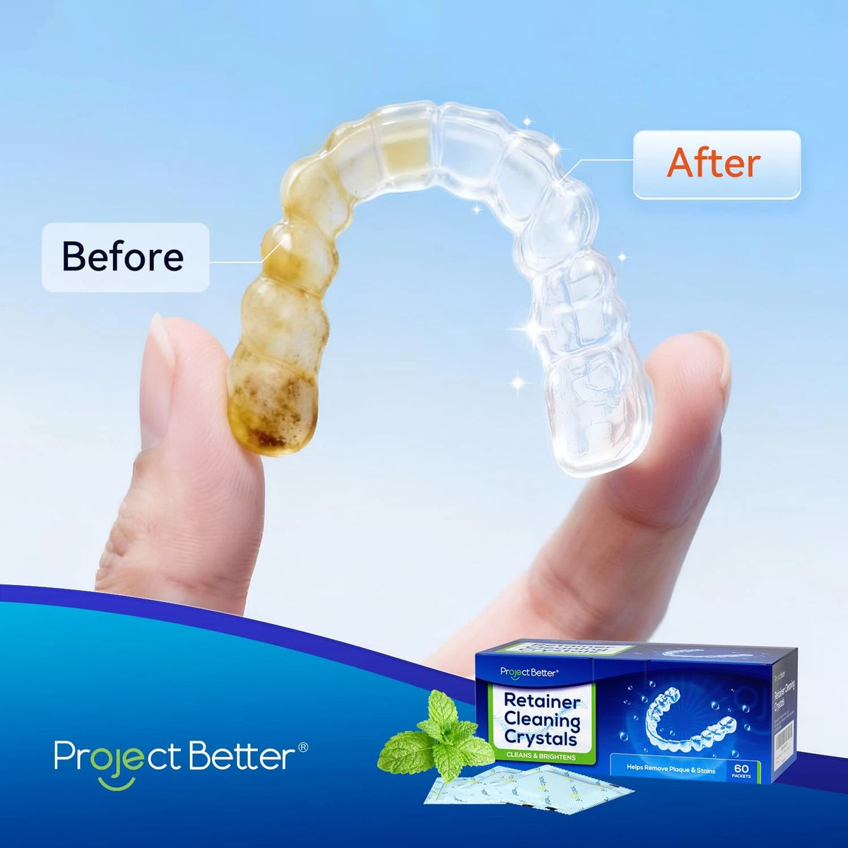 60 Packets Cleaning Crystals for Clear Dentures and Retainers