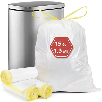15 Gallon Drawstring Trash Bags, 1.3 Mil Ultra Thick (Set of 50)