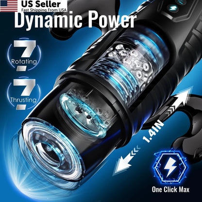 Male Masturbator for Men - 7 Thrusting, Coal Black