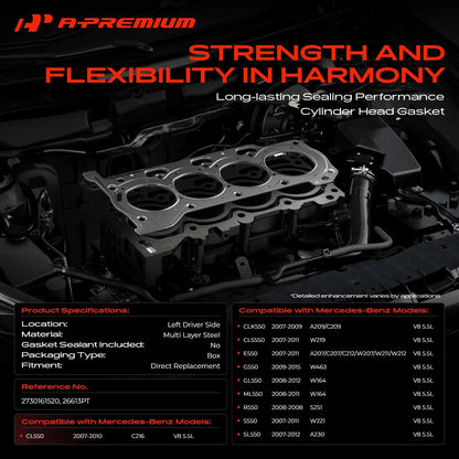 Driver Side Cylinder Head Gasket for Mercedes-Benz E550 CLK550 GL550 (2010–2016)