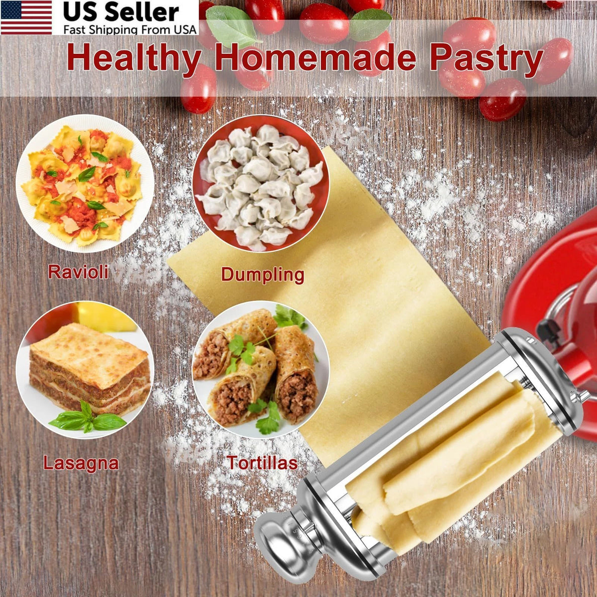 Pasta Roller for Kitchenaid Stand Mixer (1-Piece Set)