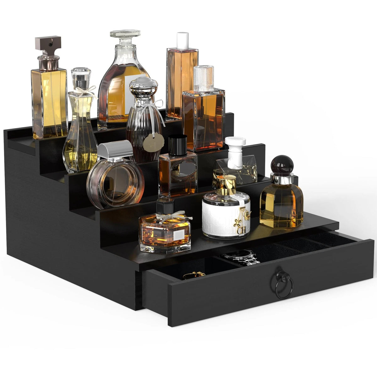 4 Tier Black Wood Cologne Organizer for Men
