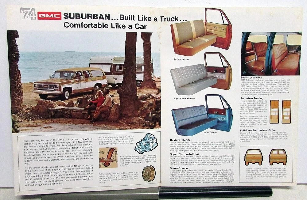 1974 GMC Suburban Trucks Sales Brochure Folder Original