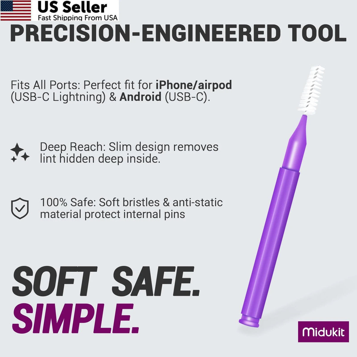 Cleaning Kit for USB C Charging Port - Purple