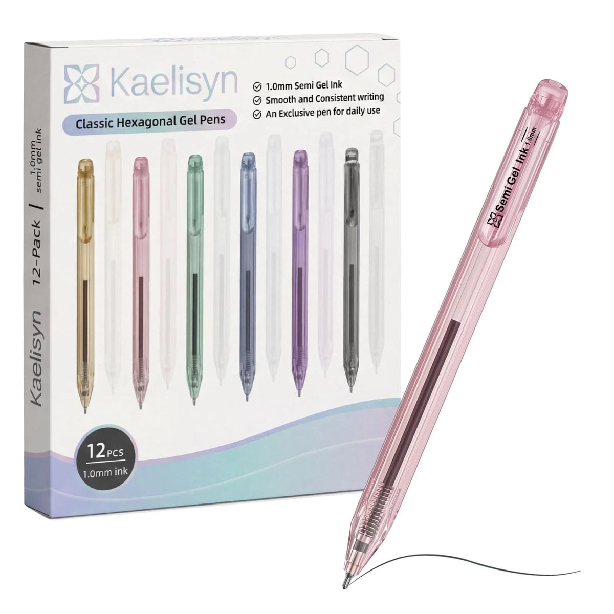 12 Pack Transparent Gel Pens 1.0mm Quick Dry Black Ink for Student Journal