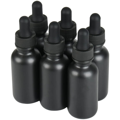 6X 1oz Black Glass Dropper Bottles for Tinctures