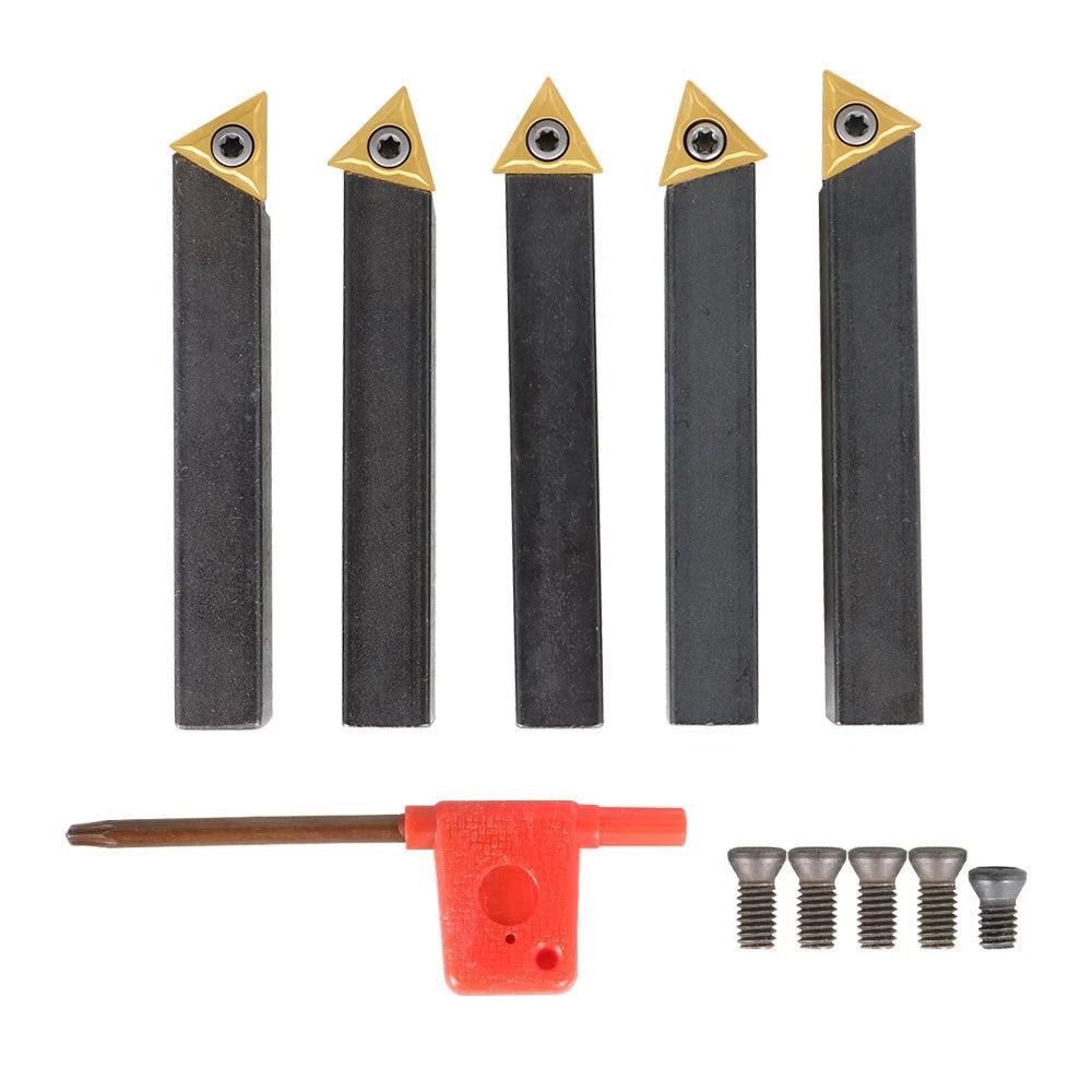 5X 1/2" Lathe Indexable Carbide Inserts + Turning Tool Bit Holder Kit