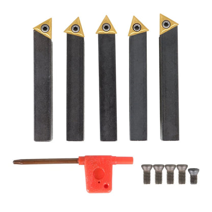5X 1/2" Lathe Indexable Carbide Inserts + Turning Tool Bit Holder Kit