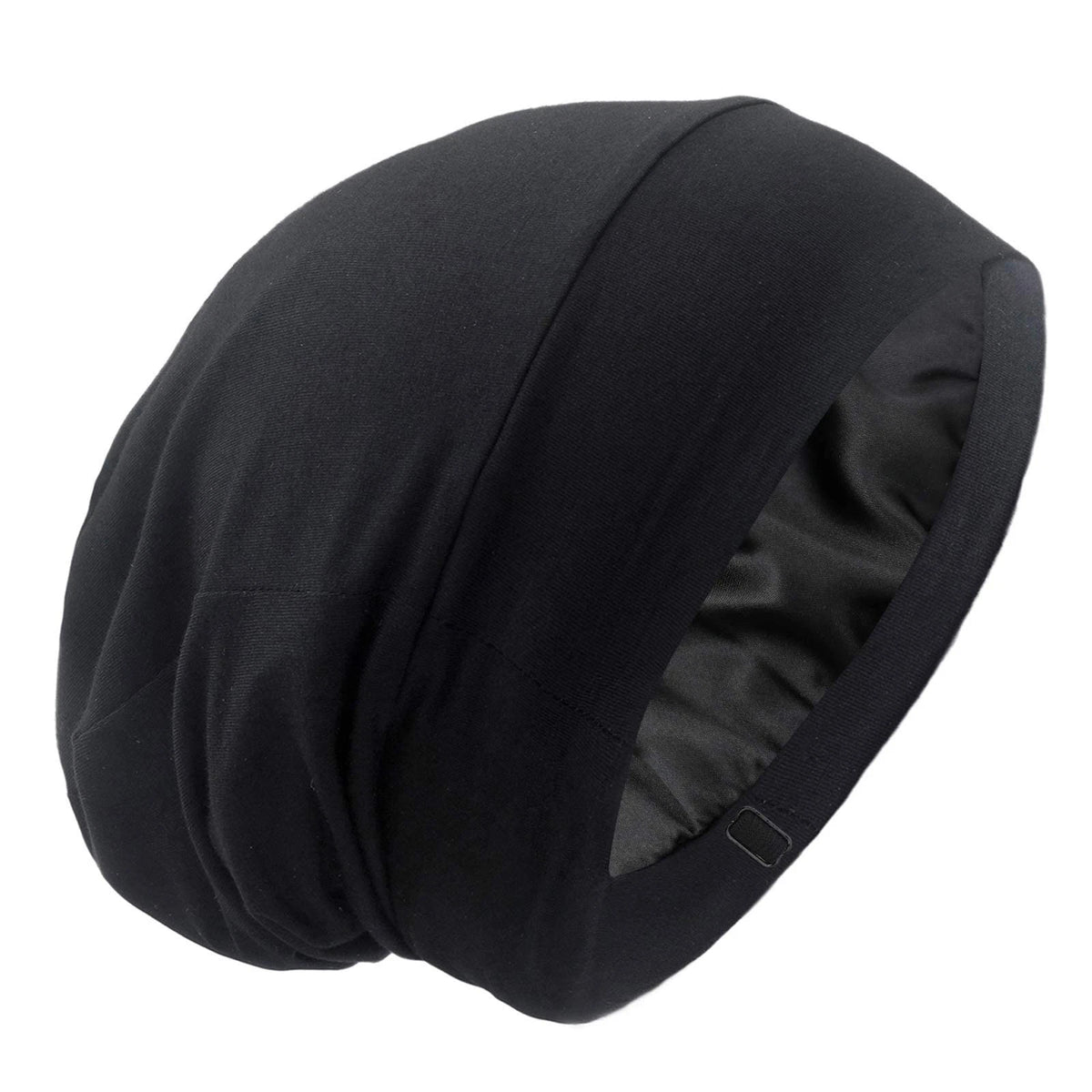 Silky Satin Lined Bonnet Sleep Cap for Adjustable Stay On One Size, Black