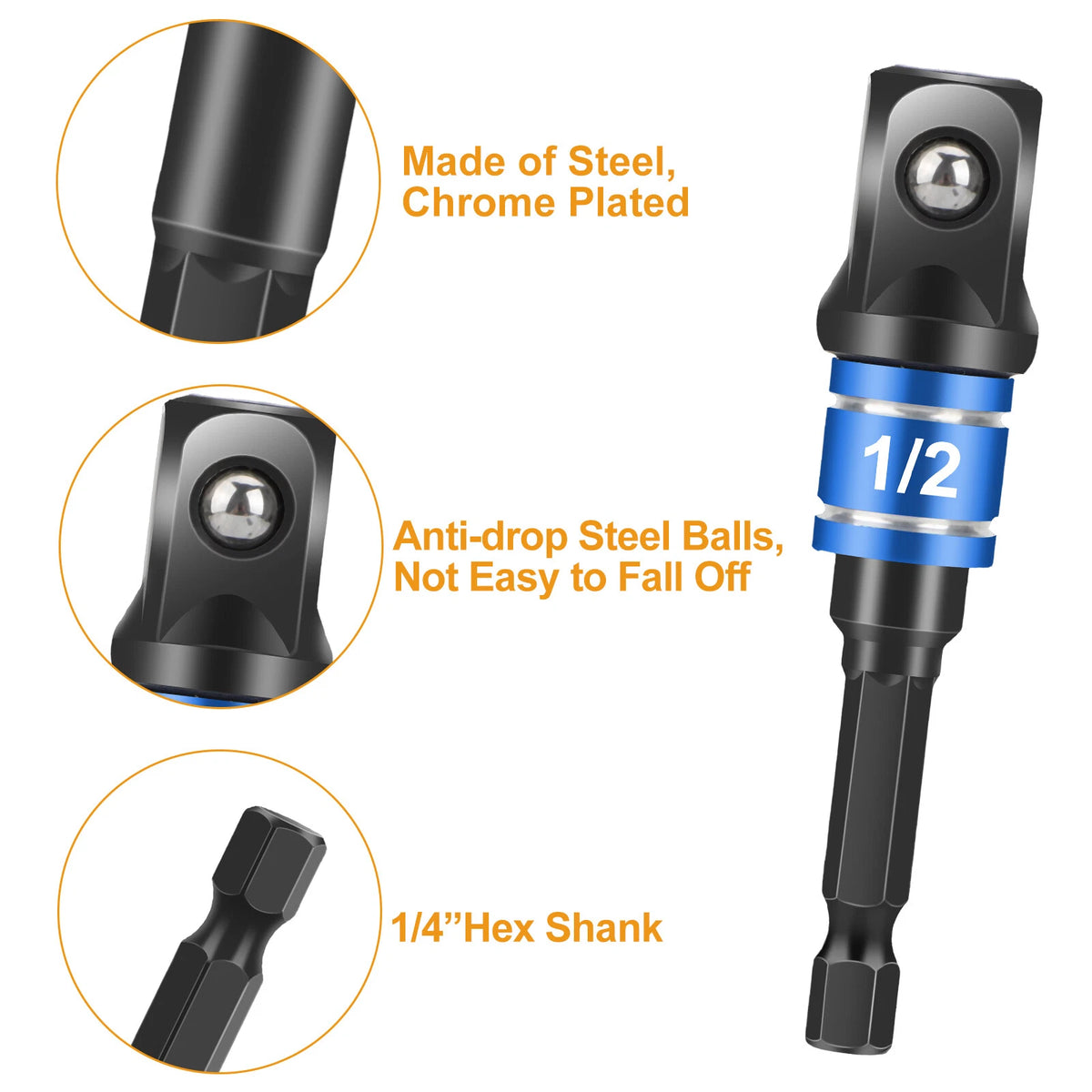 4Pcs Right Angle Drill Attachment Socket Adapter 1/4" 3/8" 1/2"
