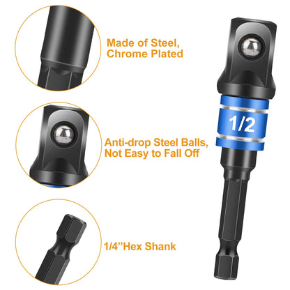 4Pcs Right Angle Drill Attachment Socket Adapter 1/4" 3/8" 1/2"
