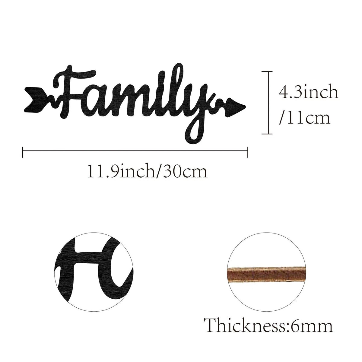 Wood Family Arrow Sign Wall Decor for Home Decor (11.9" x 4.3")