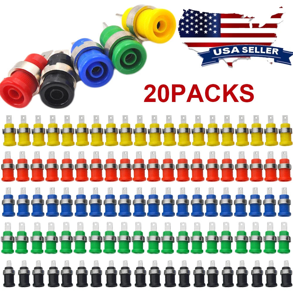 20X 4mm Banana Jack Female Panel Mount Socket Adapter - 5 Colors
