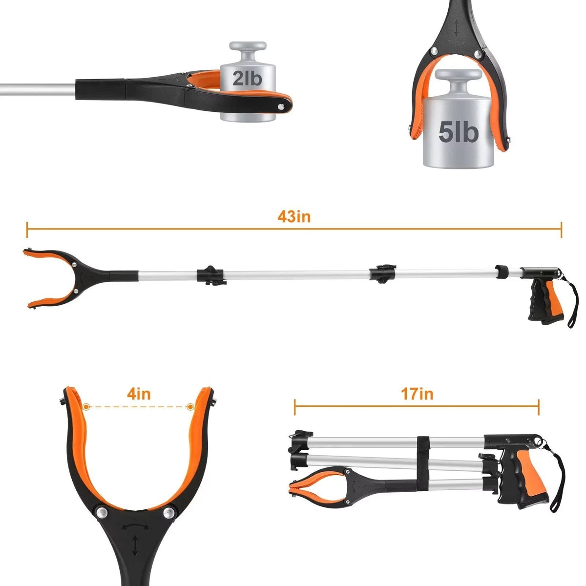 43" Grabber Tool for Elderly (Foldable, Orange)