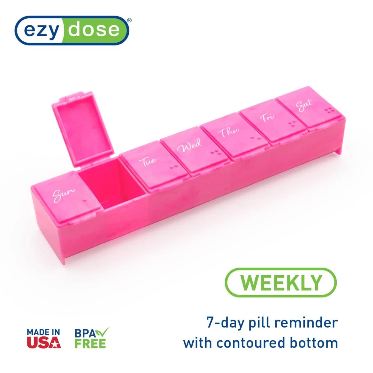 Weekly Pill Case for EZY DOSE (7-Day) - Large 6"x1.3"x0.9", Pink