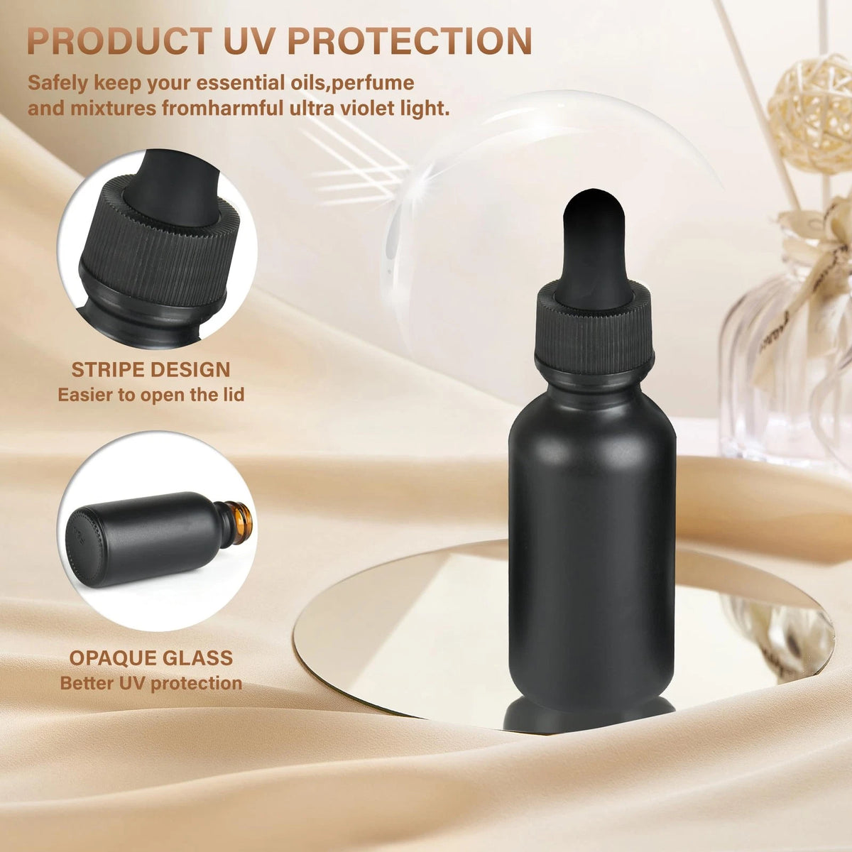 6X 1oz Black Glass Dropper Bottles for Tinctures