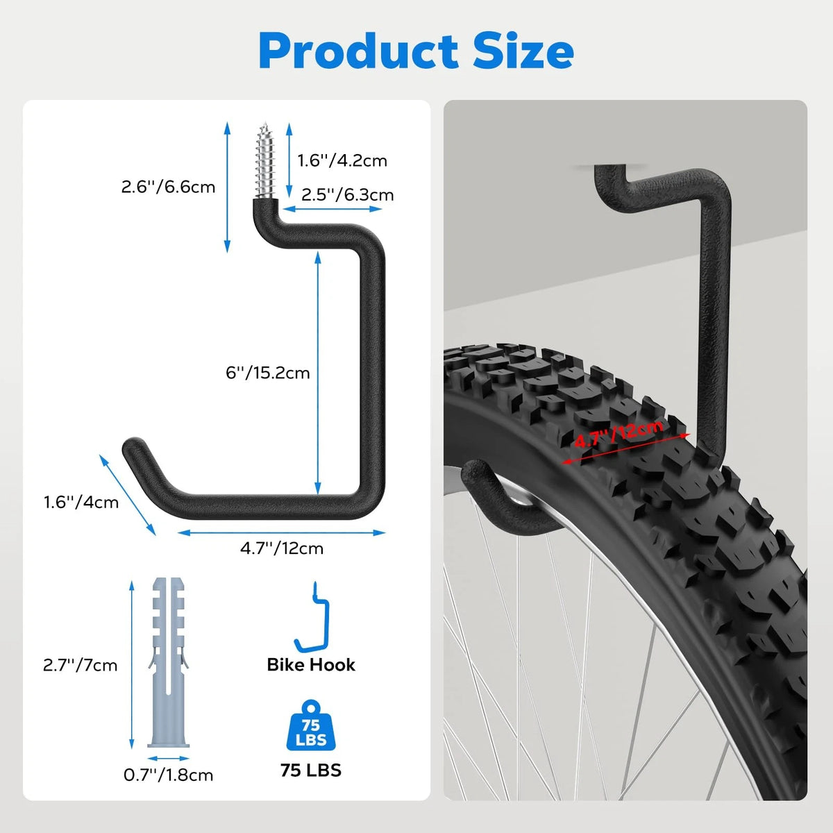 4X Screw-in Bike Hooks for Wall and Ceiling (8-inch)