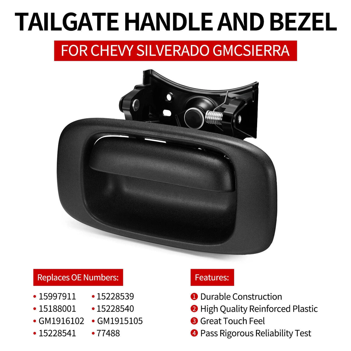 Tailgate Handle Latch + Bezel Trim for Chevy Silverado GMC Sierra 2500 (1999–2007)
